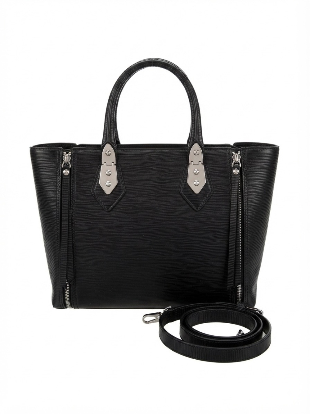 Henri Bendel Black A-List Embossed Leather Expandable Satchel